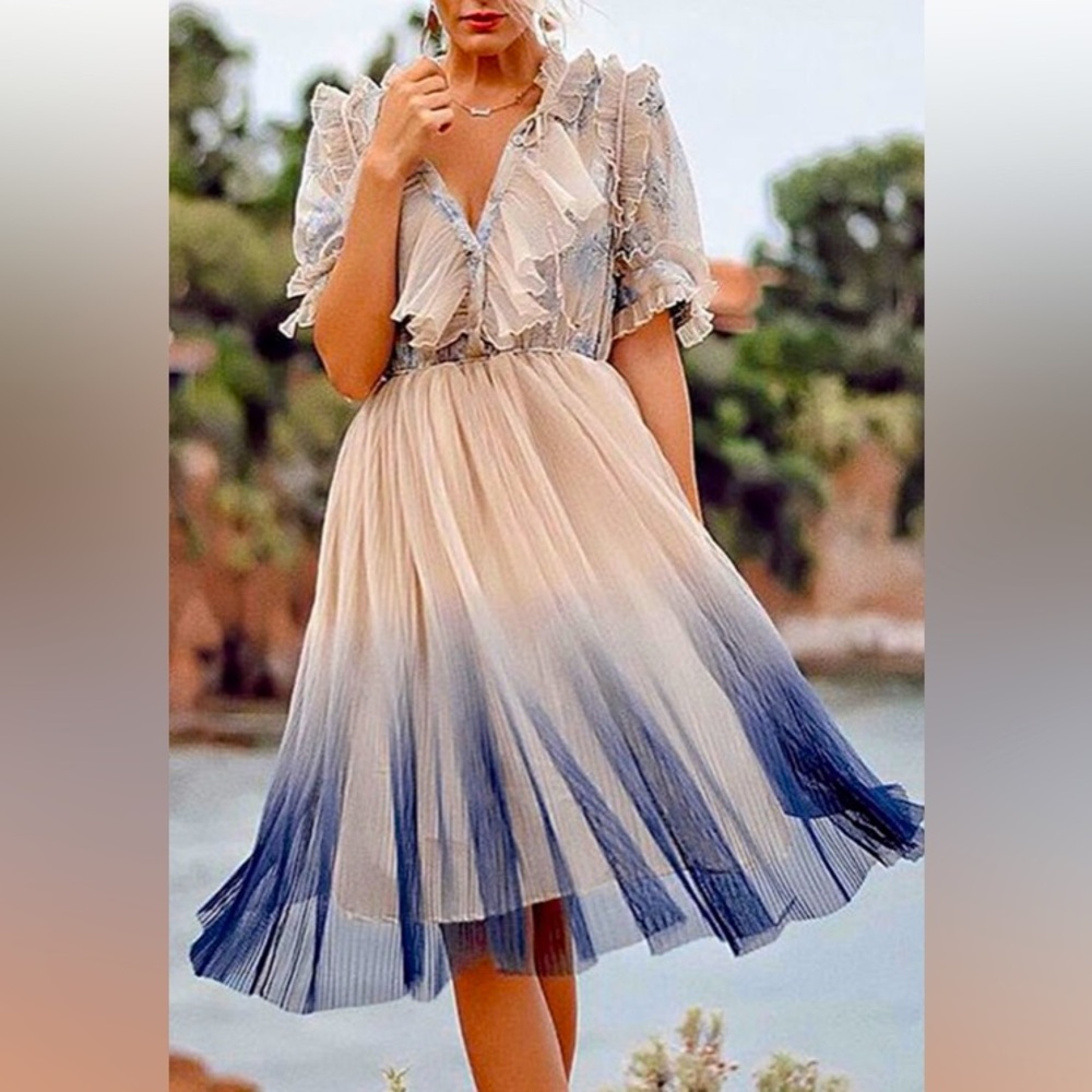 Chicwish Gradient Pleated Mesh Tulle Dress